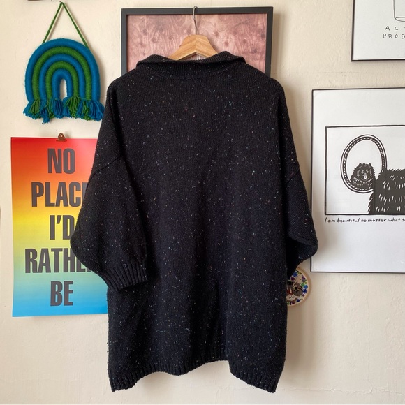 Vintage Venezia Black Rainbow Speckled Collared 3/4 Sleeve Sweater One Size - Picture 5 of 5